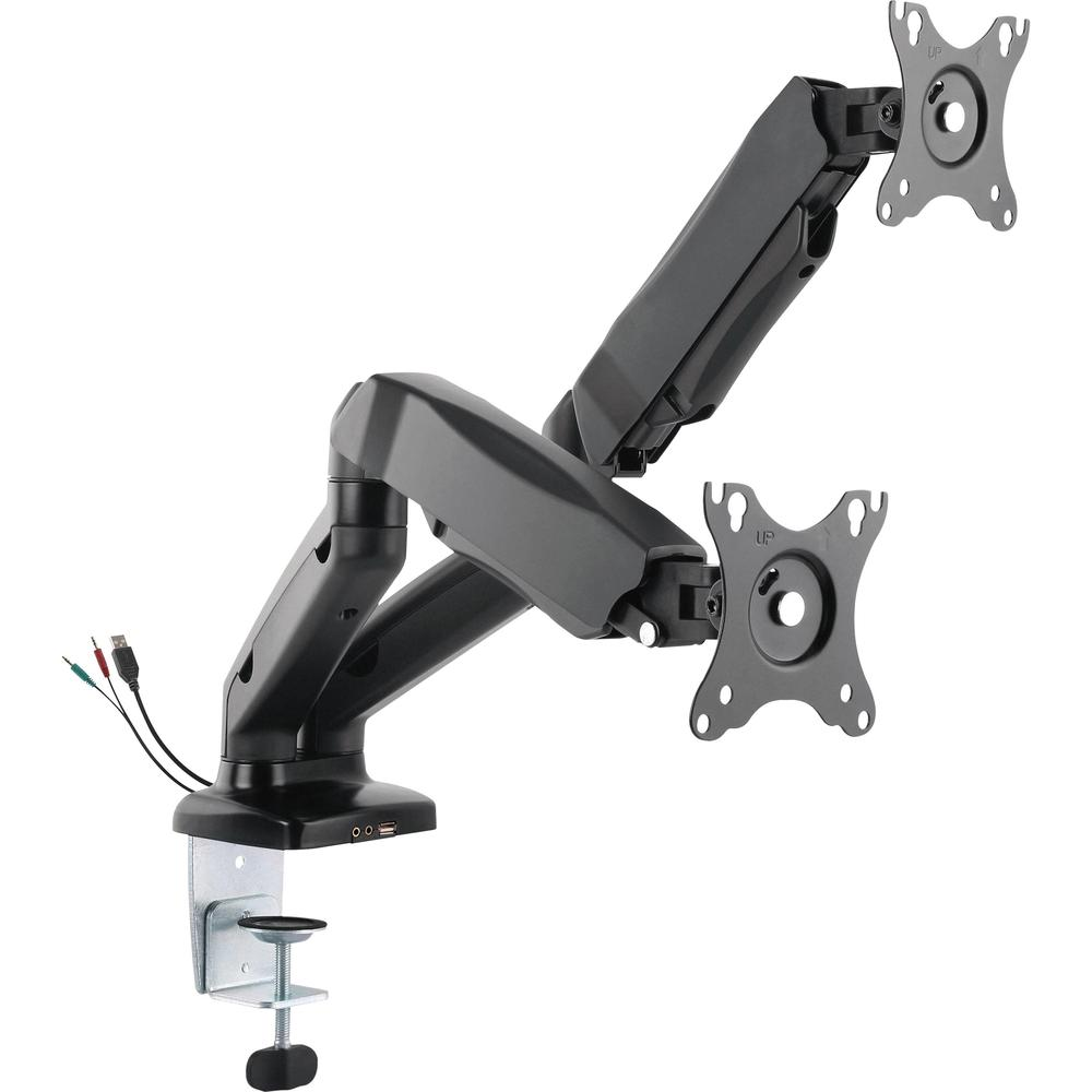 Start2Finish Lorell black mounting arm for monitors, height adjustable, supports 2 displays, 14.3 lb capacity, 75x75/100x100 VESA