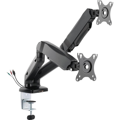 Start2Finish Lorell black mounting arm for monitors, height adjustable, supports 2 displays, 14.3 lb capacity, 75x75/100x100 VESA