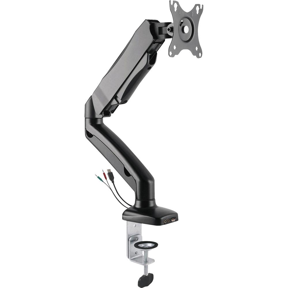 Start2Finish Lorell black monitor mounting arm, height adjustable, supports one display, 75x75 or 100x100 VESA, 14.3 lb capacity.