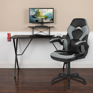 Black Gaming Desk and Gray/Black Racing Chair Set