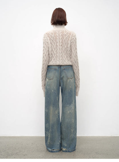 "Denim Shadow"retro washed printed layered casual slimming cotton