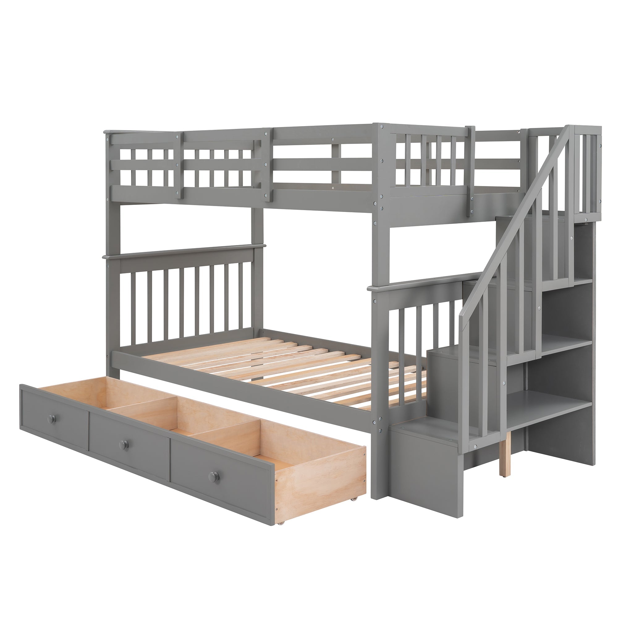 Stairway Twin-Over-Twin Bunk Bed with Three Drawers for Bedroom, Dorm