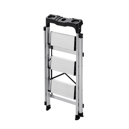 Start2Finish VEVOR 3-step aluminum ladder with anti-slip pedals, comfort handgrip, portable design, suitable for kitchen, warehouse, and home.