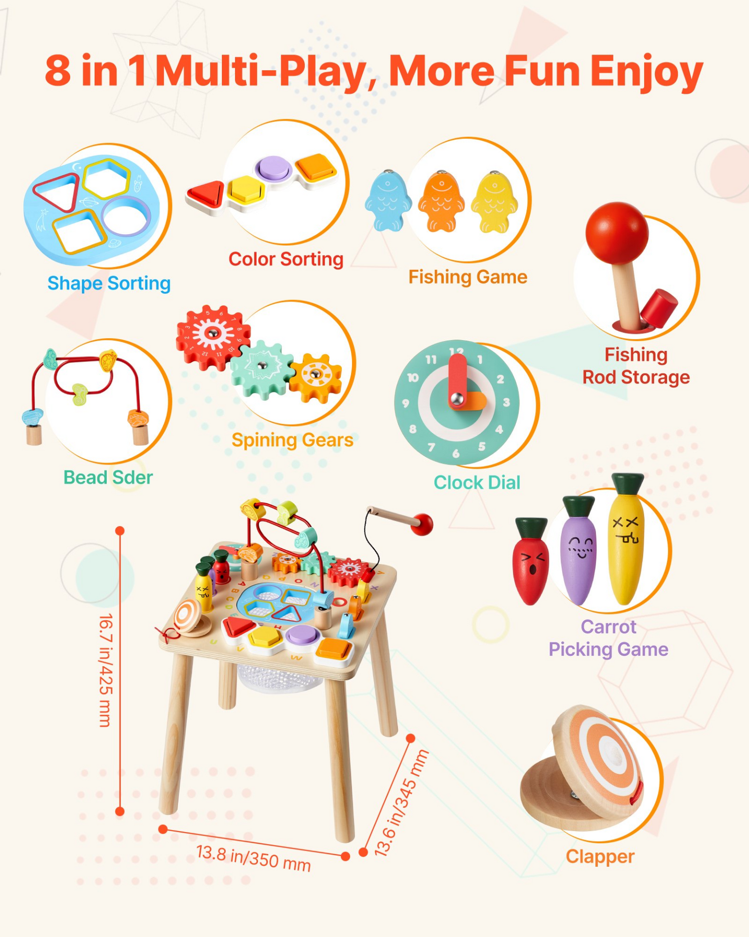 Start2Finish VEVOR Montessori toddler activity table with multiple learning surfaces and wooden design for children aged 6 months to 3 years.