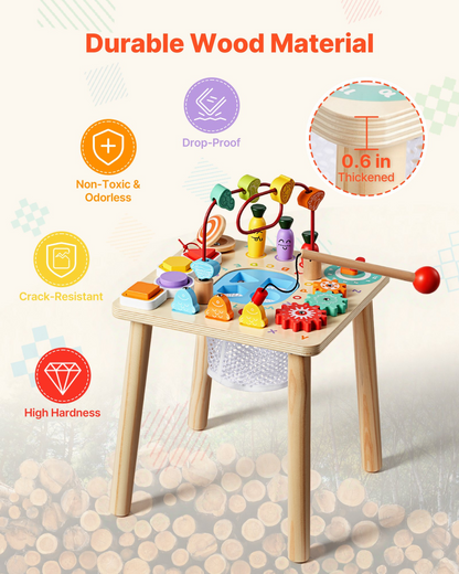 Start2Finish VEVOR Montessori activity table for toddlers, wooden 8-in-1 play desk with colorful surfaces for children aged 6 months+