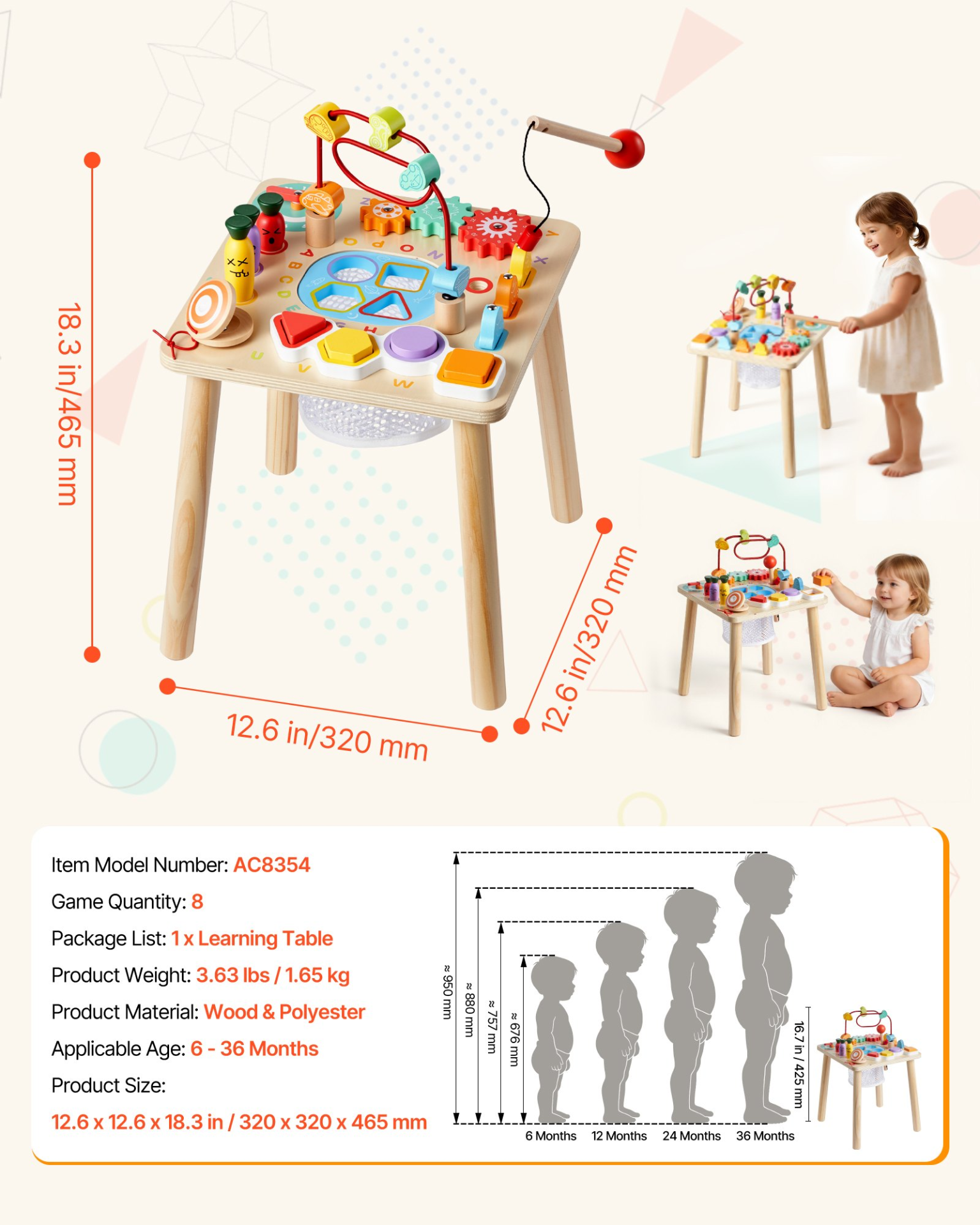 Start2Finish VEVOR Montessori activity table for toddlers, wooden 8-in-1 play and learning desk for children 6 months and up