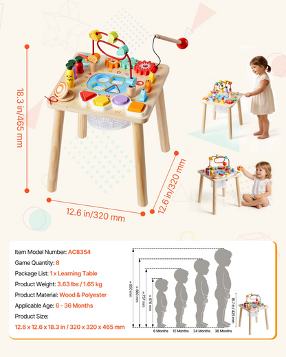 Start2Finish VEVOR Montessori activity table for toddlers, wooden 8-in-1 play and learning desk for children 6 months and up