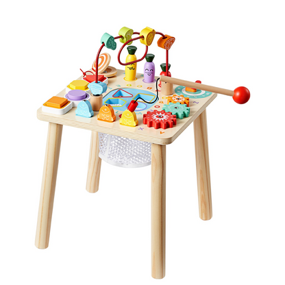 Start2Finish VEVOR Montessori toddler activity table with 8-in-1 wooden baby play desk for children 6 months and up.