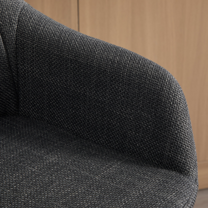 Modern linen upholstered bar stool with back, armrests, footrest, and solid wood legs, by Start2Finish.