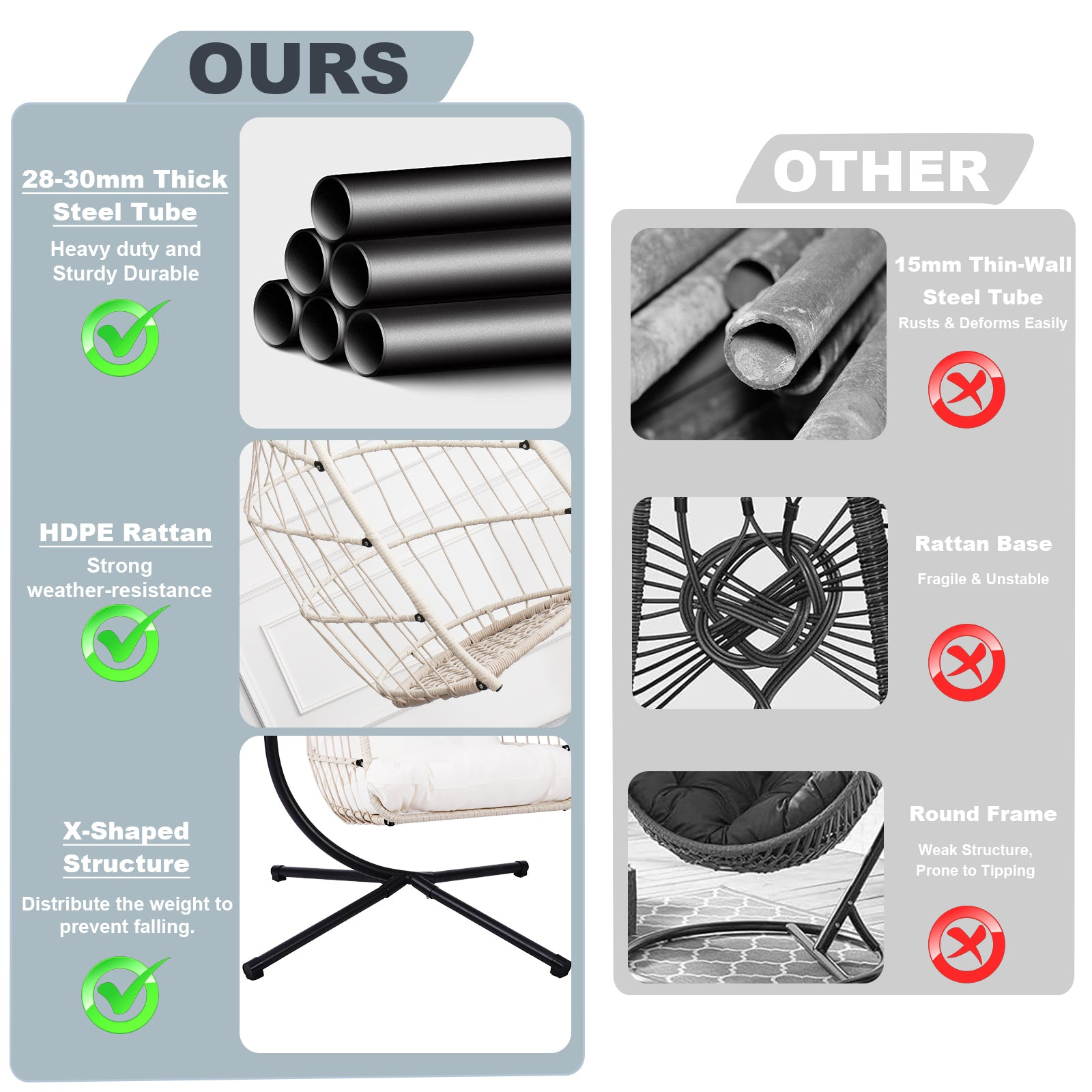 Start2Finish outdoor hanging egg chair with stand, wicker rattan swing with cushion for patio relaxation.