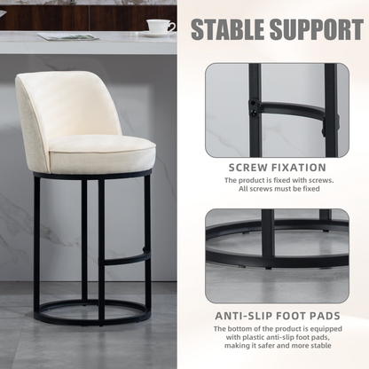 Modern barrel upholstered accent bar stools with backrests, stylish home seating by Start2Finish, featuring sleek design and comfortable cushions.