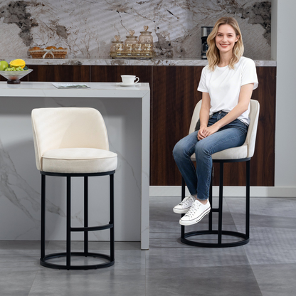 Modern barrel upholstered accent bar stool with backrest, stylish home seating by Start2Finish, featuring a padded seat and sleek design.