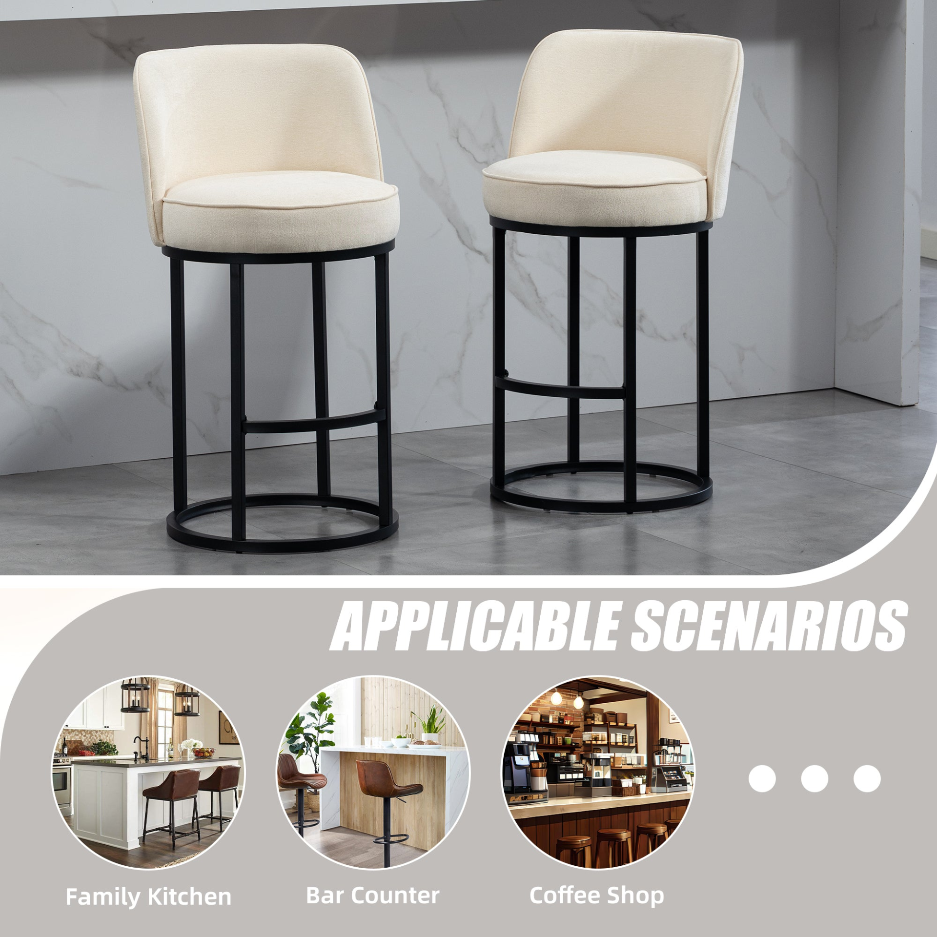 Start2Finish modern barrel upholstered accent bar stools with backrests, stylish home seating with padded seats and sleek design.
