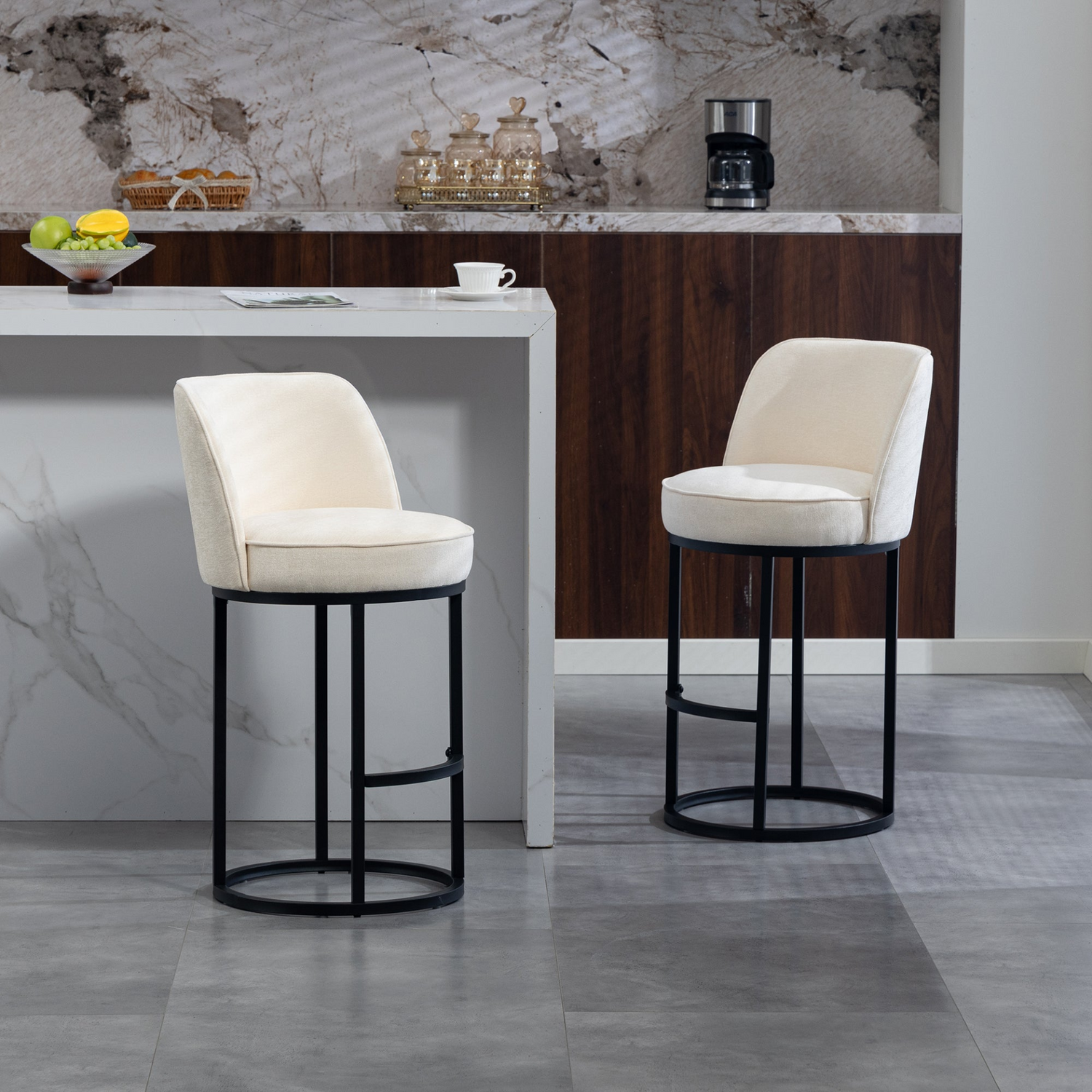 Modern barrel upholstered accent bar stool with backrest by Start2Finish, showcasing stylish home seating with cushioned design.