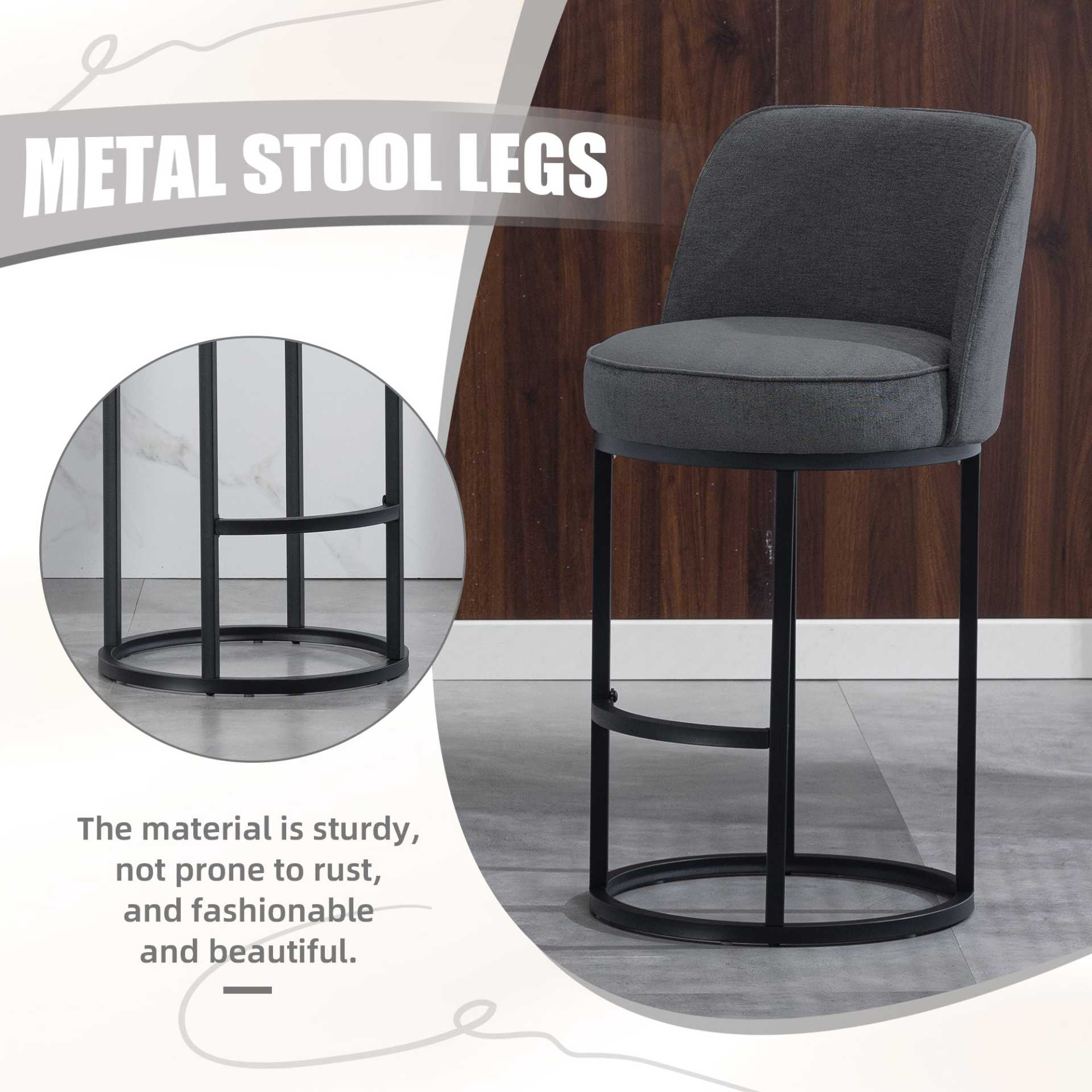 Start2Finish modern barrel upholstered accent bar stool with backrest, stylish home seating, beige fabric, metal base, and plush cushioning.