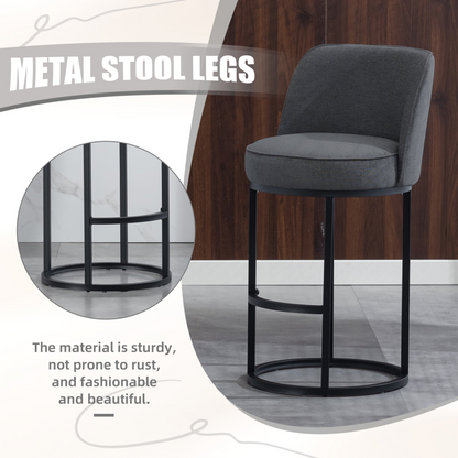 Start2Finish modern barrel upholstered accent bar stool with backrest, stylish home seating, beige fabric, metal base, and plush cushioning.