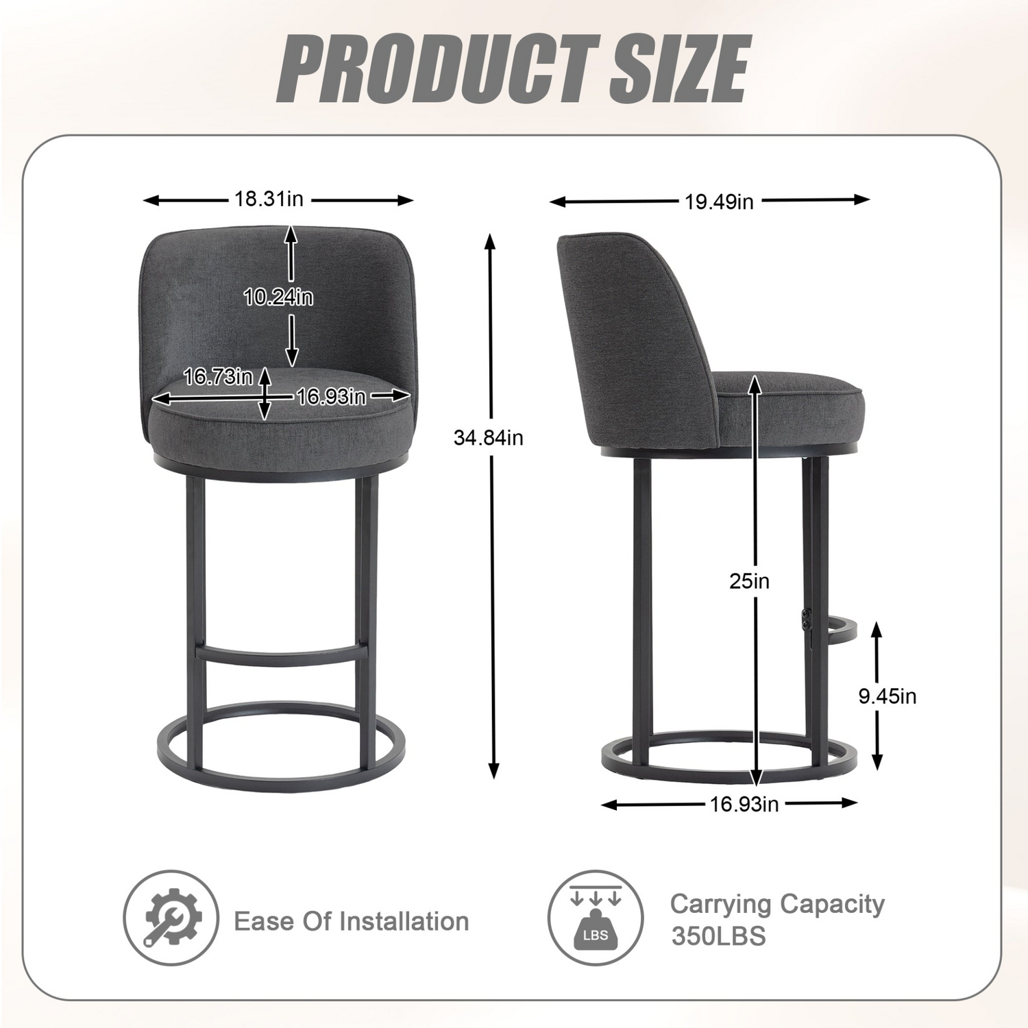 Modern barrel-style upholstered bar stool with backrest, stylish home seating by Start2Finish, featuring a padded seat and sleek design.