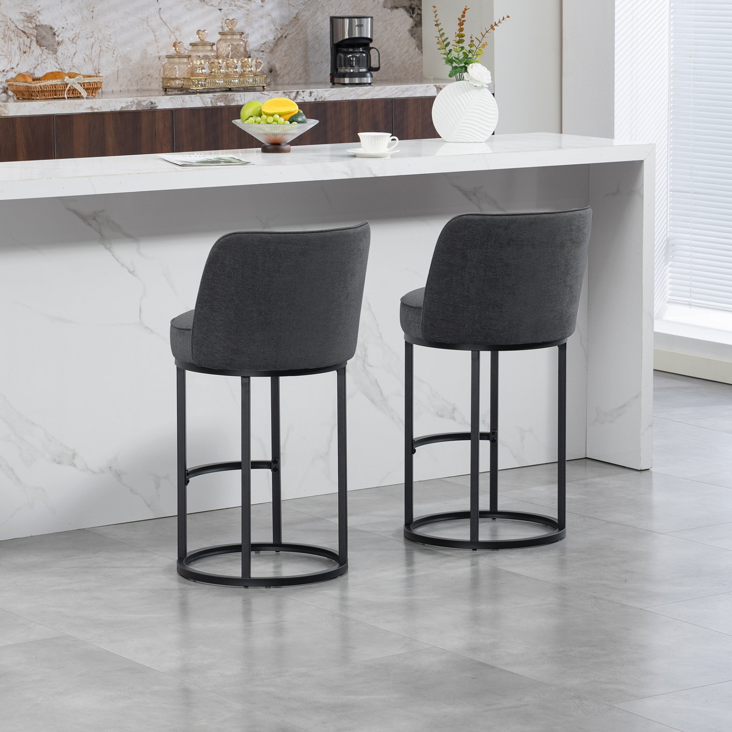 Modern barrel upholstered accent bar stool with backrest by Start2Finish, stylish home seating with plush fabric and sleek design.