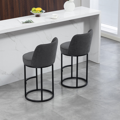 Modern Barrel Upholstered Accent Bar Stools with backrests, featuring stylish design and comfortable seating for home bar areas.