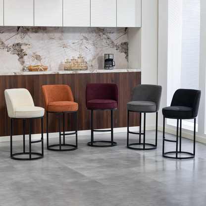 Modern barrel upholstered accent bar stool with backrest by Start2Finish, showcasing a stylish home seating option with plush cushioning.