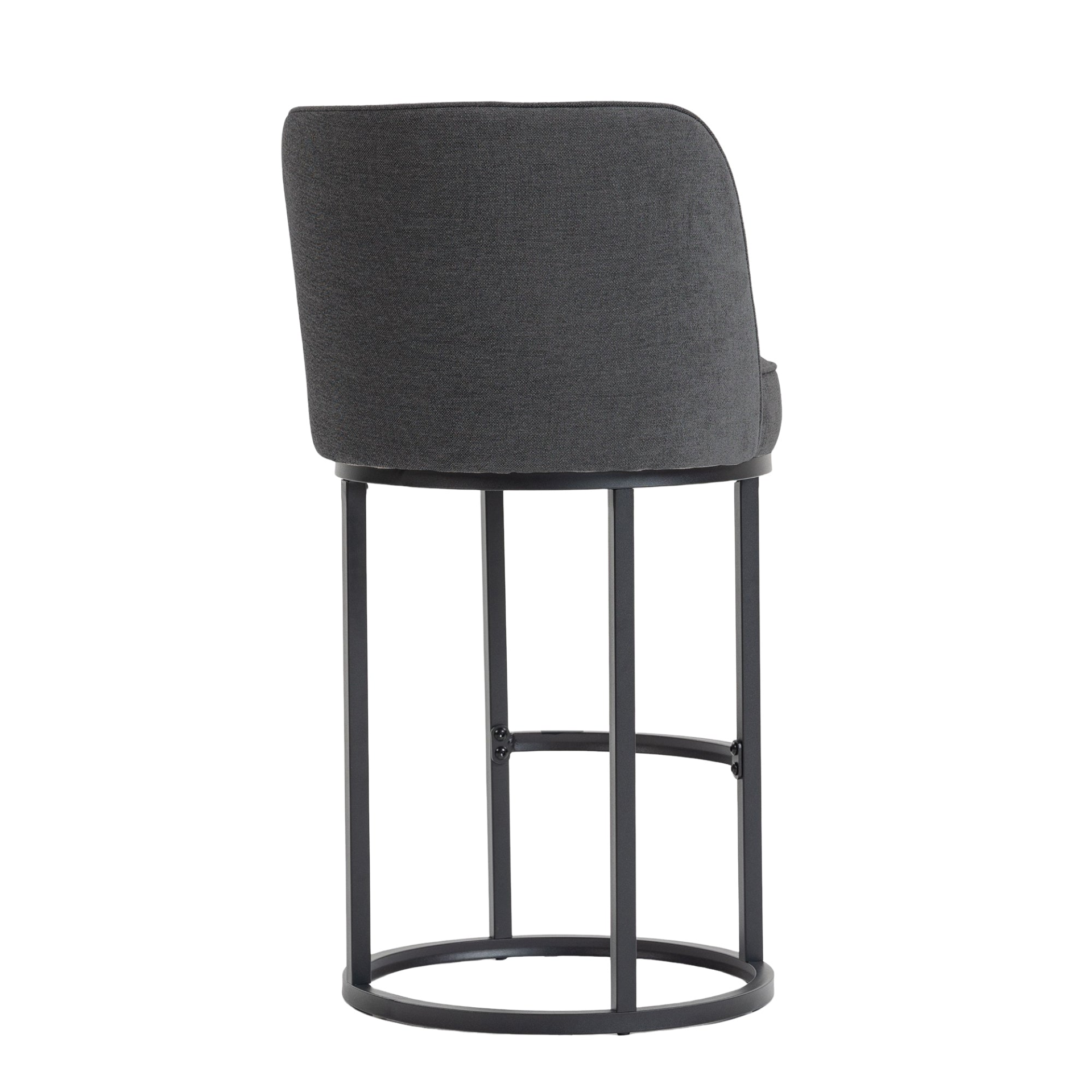 Modern barrel upholstered accent bar stools with backrests, stylish home seating by Start2Finish, featuring plush fabric and sleek design.