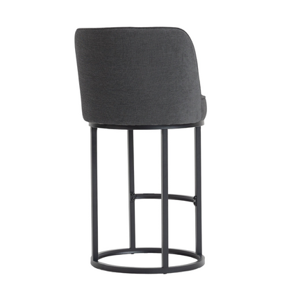 Modern barrel upholstered accent bar stools with backrests, stylish home seating by Start2Finish, featuring plush fabric and sleek design.