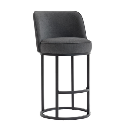 Modern barrel upholstered accent bar stools with backrests, stylish home seating by Start2Finish, featuring plush fabric and sleek design.