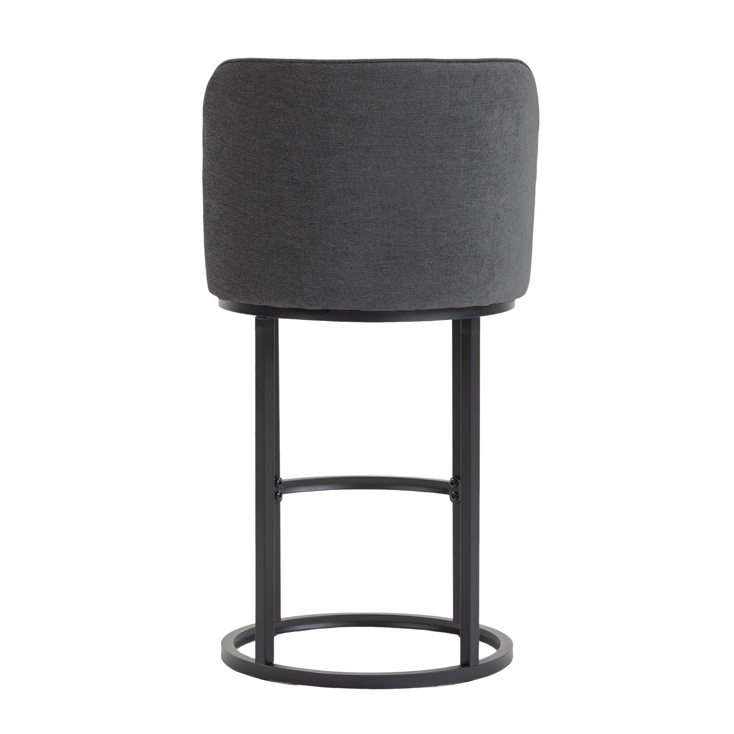 Modern barrel upholstered accent bar stool with backrest, featuring stylish fabric and wooden legs for home seating by Start2Finish.