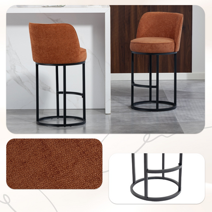 Modern barrel upholstered accent bar stool with backrest by Start2Finish, featuring plush fabric and stylish wooden legs for home seating.