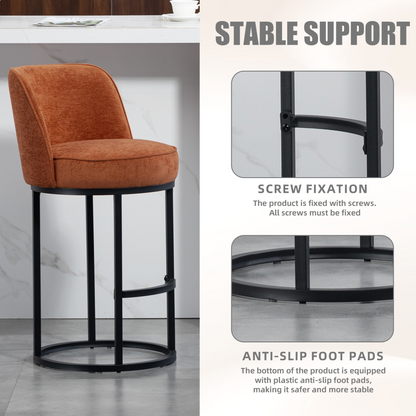 Start2Finish modern barrel upholstered accent bar stool with backrest, showcasing stylish home seating with plush fabric and wooden legs.