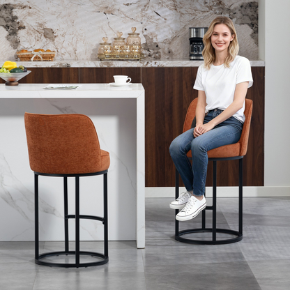 Modern barrel upholstered accent bar stools with backrests by Start2Finish, featuring stylish design and comfortable seating.