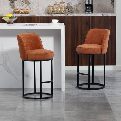 Start2Finish modern barrel upholstered accent bar stool with backrest, stylish home seating, black fabric, wooden legs.