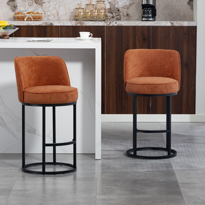 Modern barrel upholstered accent bar stool with backrest by Start2Finish, featuring stylish cushioning and sleek wood legs.