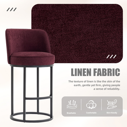 Modern barrel upholstered accent bar stool with backrest, featuring sleek design and comfortable cushioning for stylish home seating.