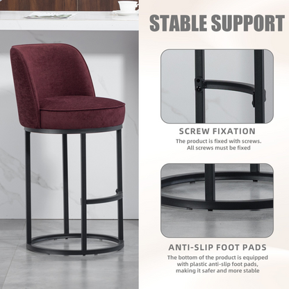 Modern barrel upholstered accent bar stool with backrest, stylish home seating by Start2Finish, featuring cushioned seat and sleek design.