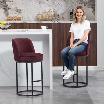 Modern barrel-shaped upholstered accent bar stool with backrest by Start2Finish, featuring stylish home seating and contemporary design.
