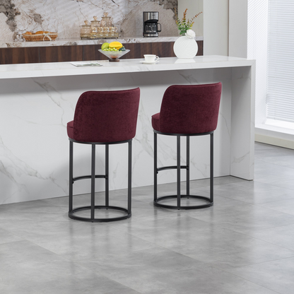 Modern barrel upholstered accent bar stool with backrest, stylish home seating by Start2Finish, featuring plush fabric and wooden legs.