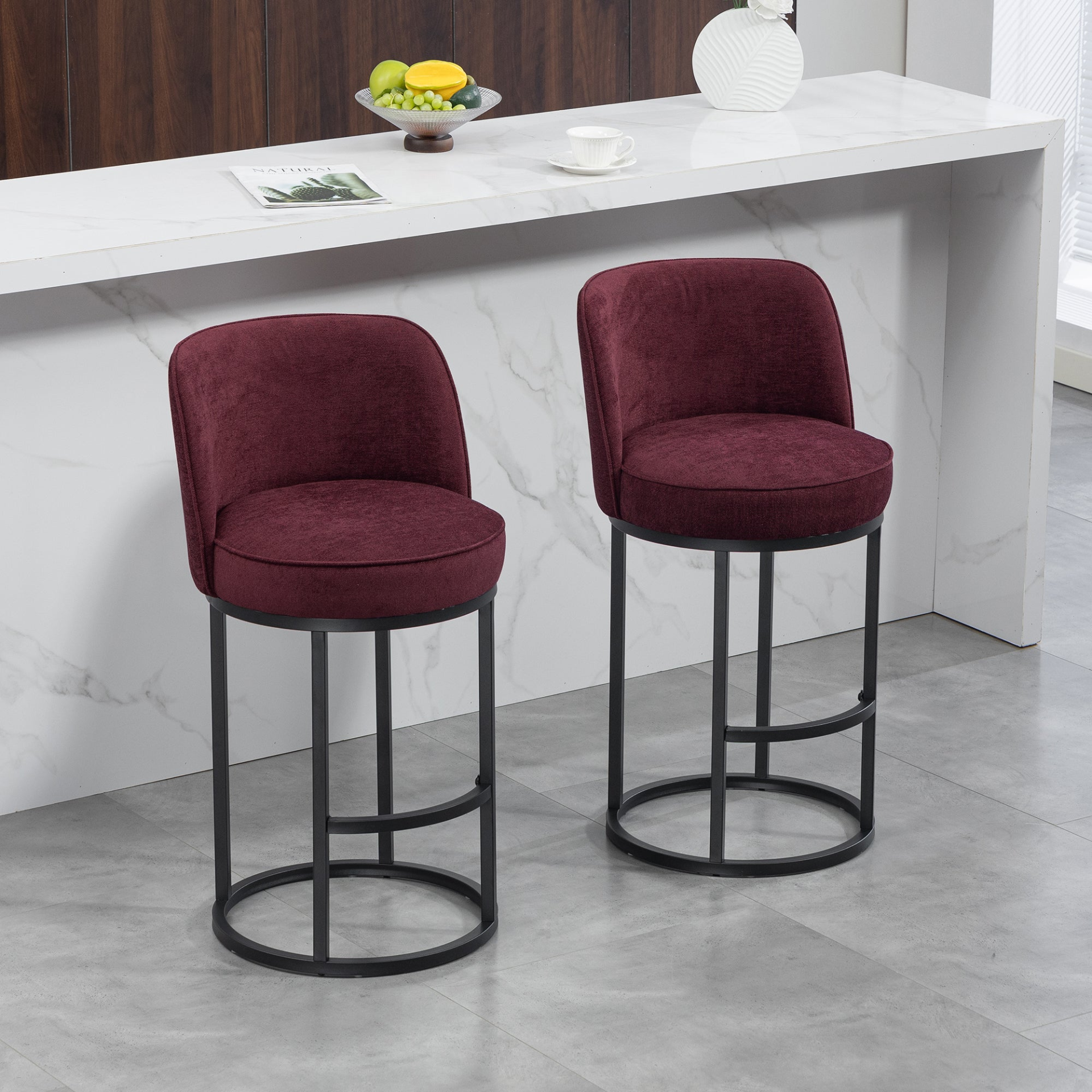 Modern barrel upholstered accent bar stool with backrest by Start2Finish, featuring stylish design and comfortable home seating.