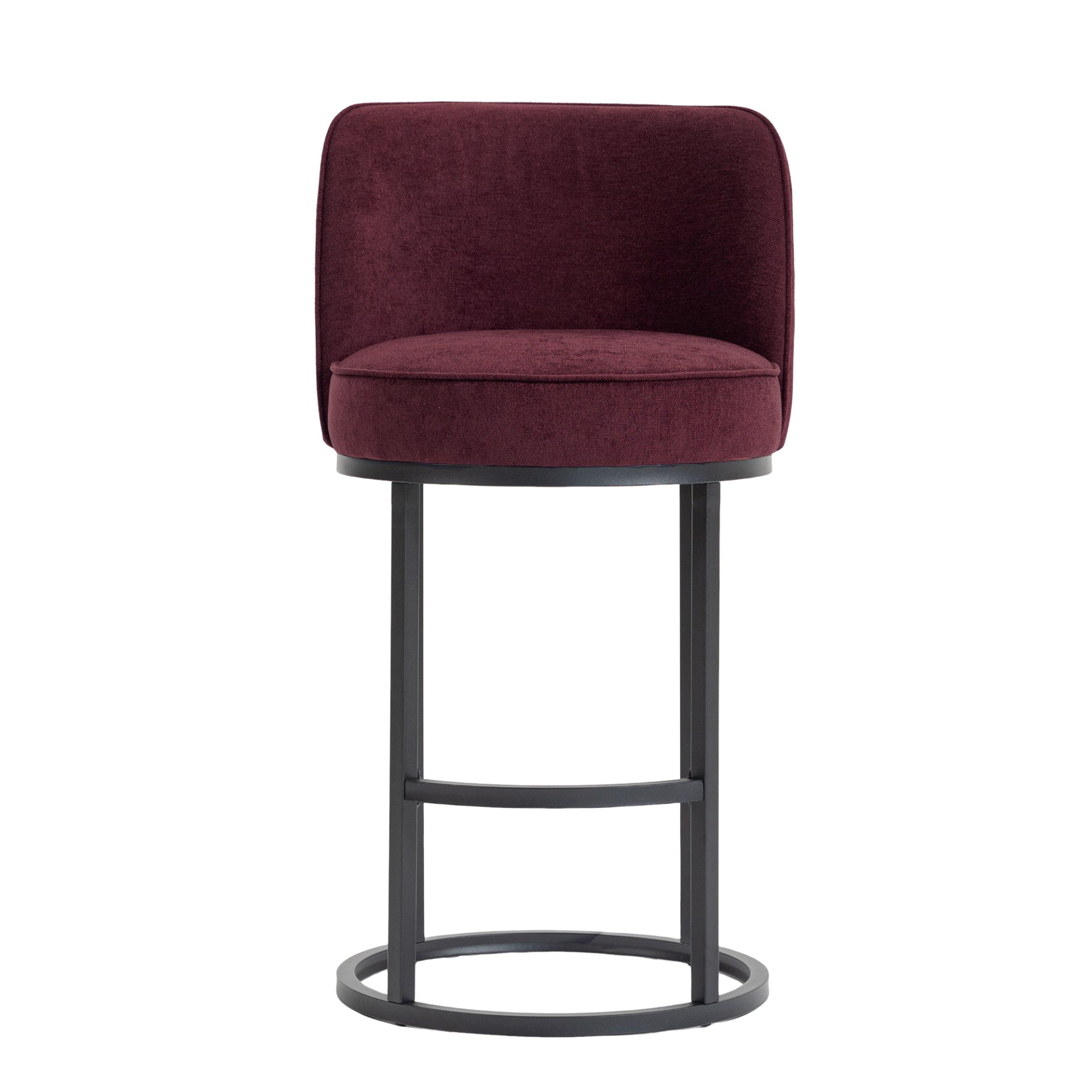 Modern barrel upholstered accent bar stool with backrest in stylish home seating, by Start2Finish.