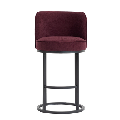Modern barrel upholstered accent bar stool with backrest in stylish home seating, by Start2Finish.