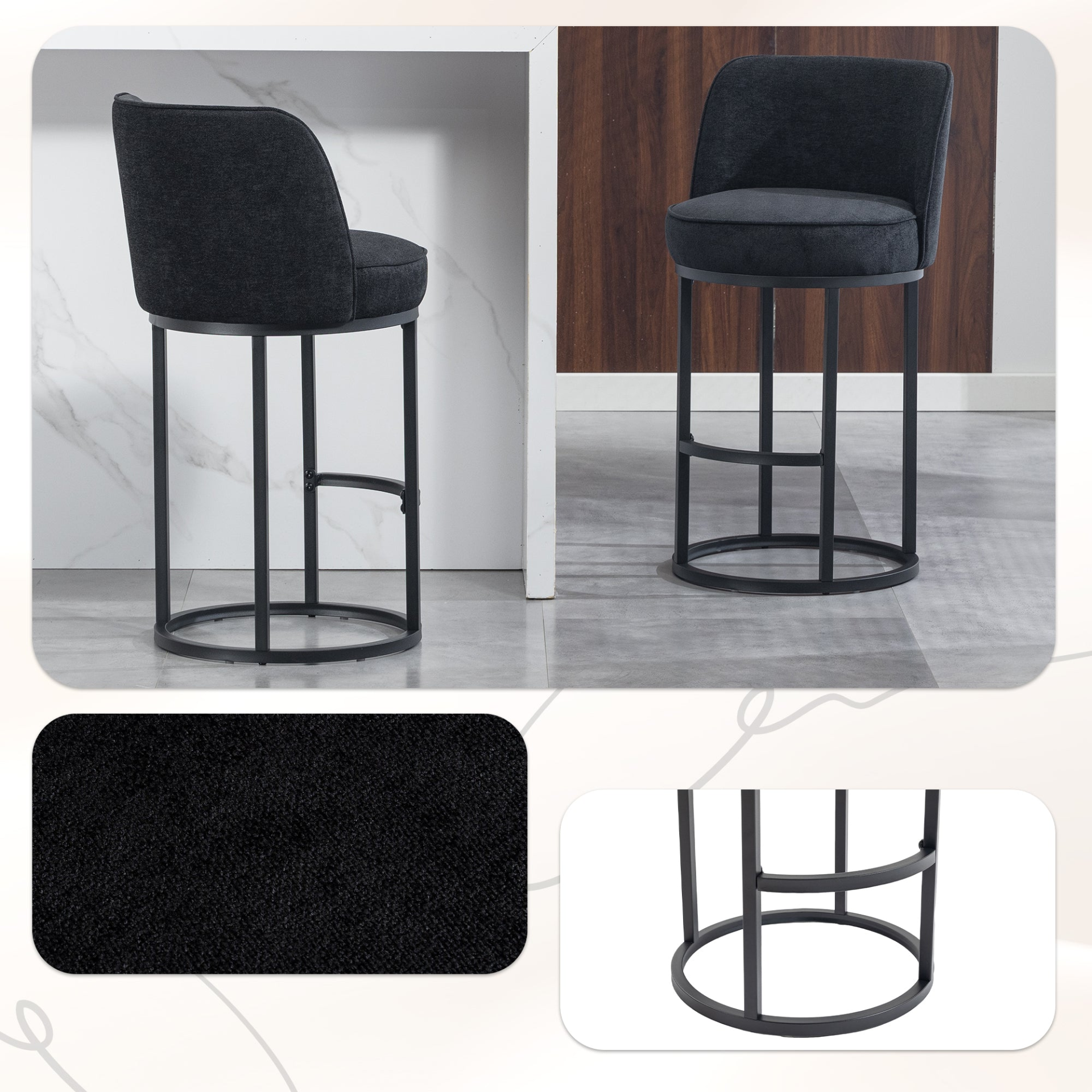 Modern Start2Finish barrel upholstered bar stool with backrest, featuring stylish home seating and sleek design.