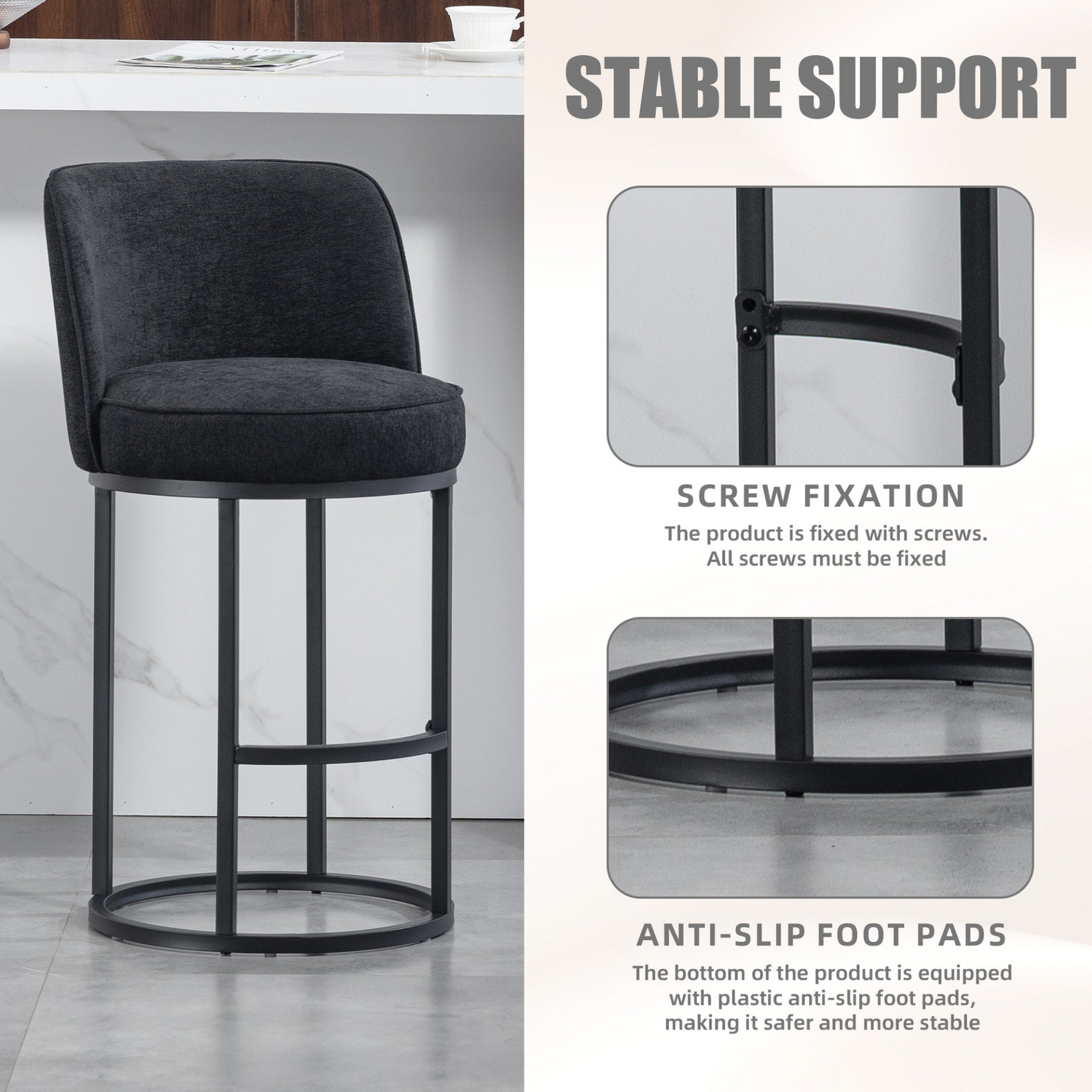 Start2Finish modern barrel upholstered accent bar stools with backrest, stylish home seating with padded seats and sleek design.