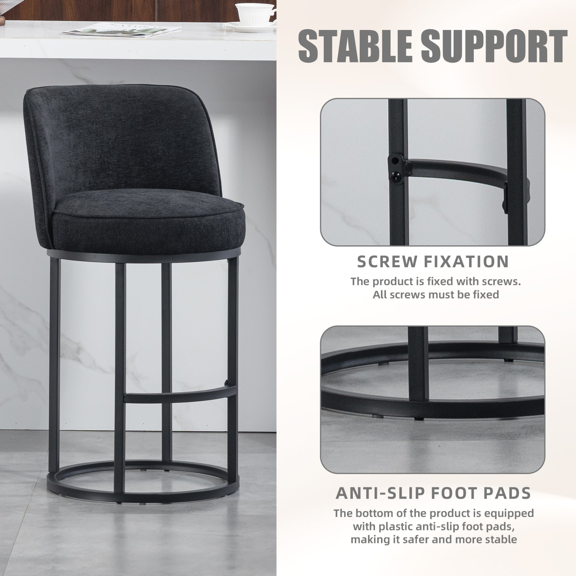 Start2Finish modern barrel upholstered accent bar stools with backrest, stylish home seating with padded seats and sleek design.