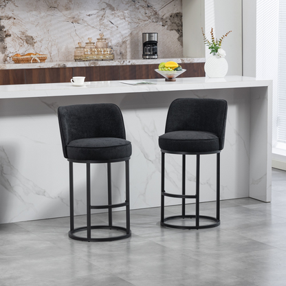 Modern barrel-shaped upholstered accent bar stool with backrest, stylish home seating from Start2Finish.