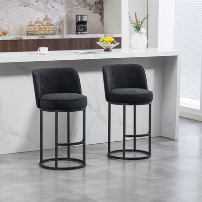 Start2Finish modern barrel upholstered accent bar stools with backrests, stylish home seating with cushioned seats and wooden legs.