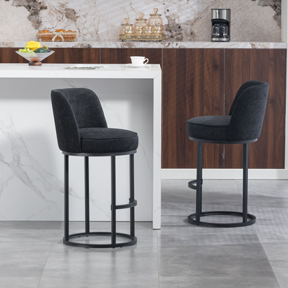 Modern barrel upholstered accent bar stool with backrest, stylish home seating by Start2Finish, featuring a padded seat and sleek design.
