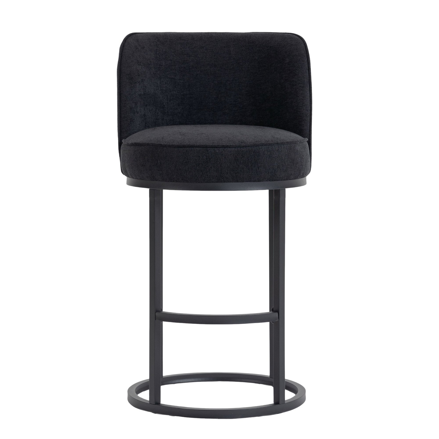 Modern barrel-style upholstered accent bar stool with backrest from Start2Finish, featuring stylish home seating design.