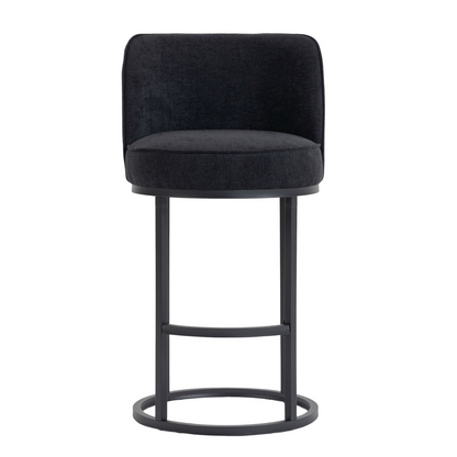 Modern barrel-style upholstered accent bar stool with backrest from Start2Finish, featuring stylish home seating design.