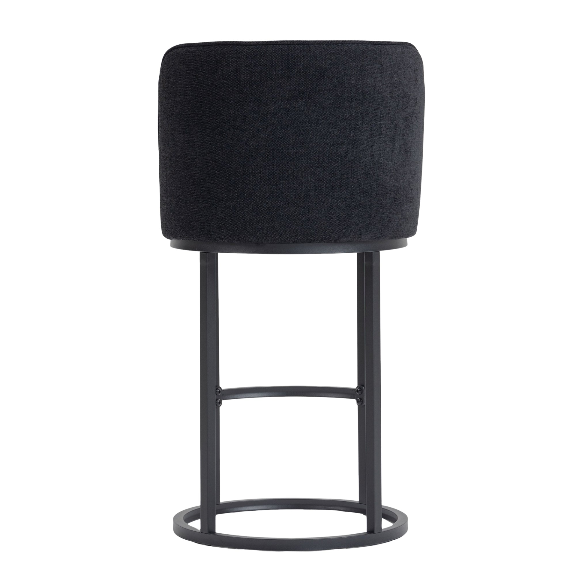 Start2Finish modern barrel upholstered accent bar stool with backrest, stylish home seating, fabric cushion and wooden legs.