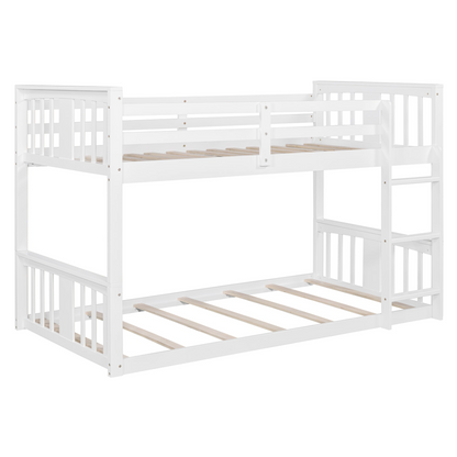 Start2Finish twin over twin bunk bed with ladder, modern space-saving design and durable construction, shown in a well-lit bedroom setting.
